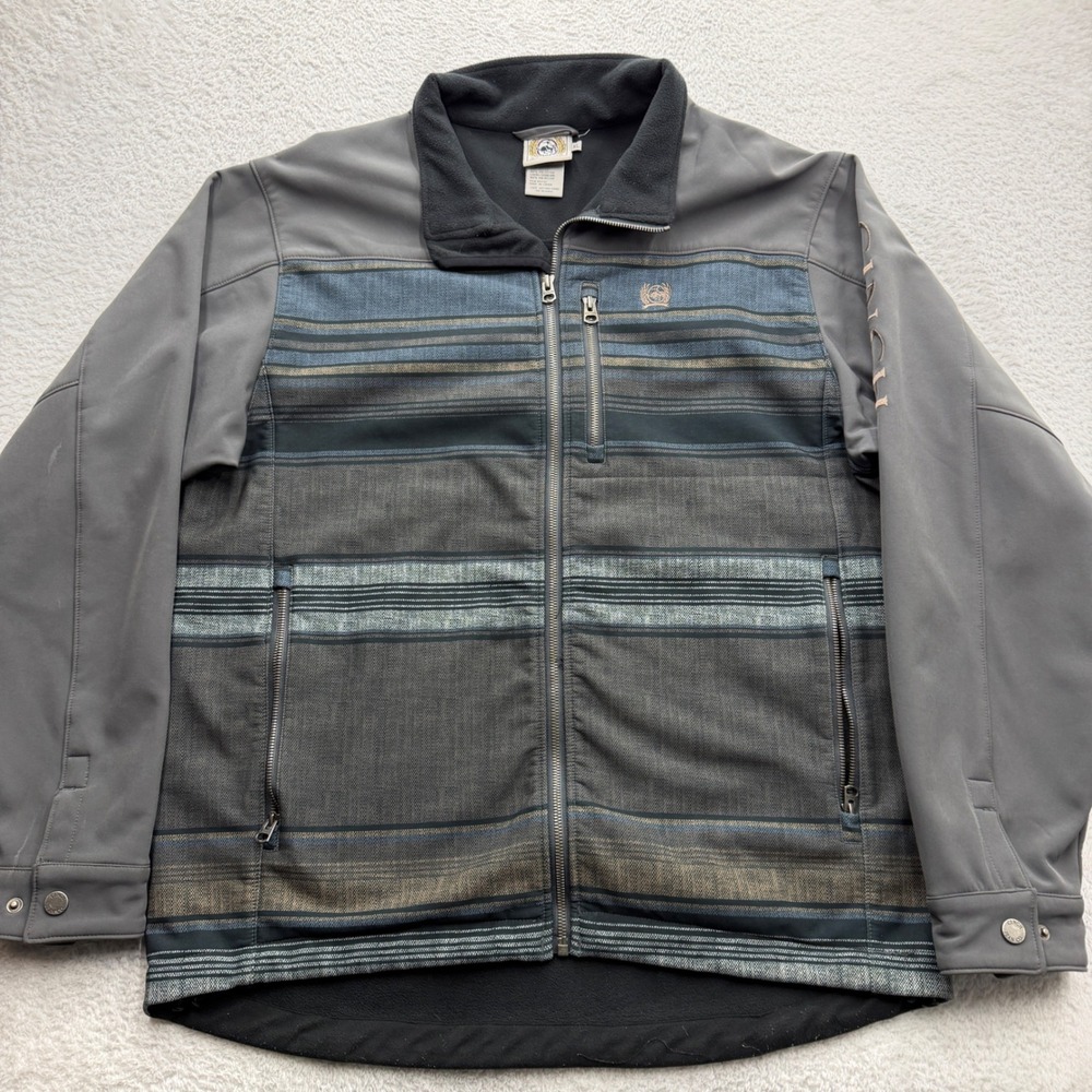 Cinch‎ Mens Bonded Softshell Jacket Grey Striped Fleece Lined XL MWJ1518006